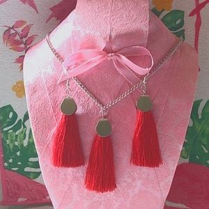 Red and silver necklace set